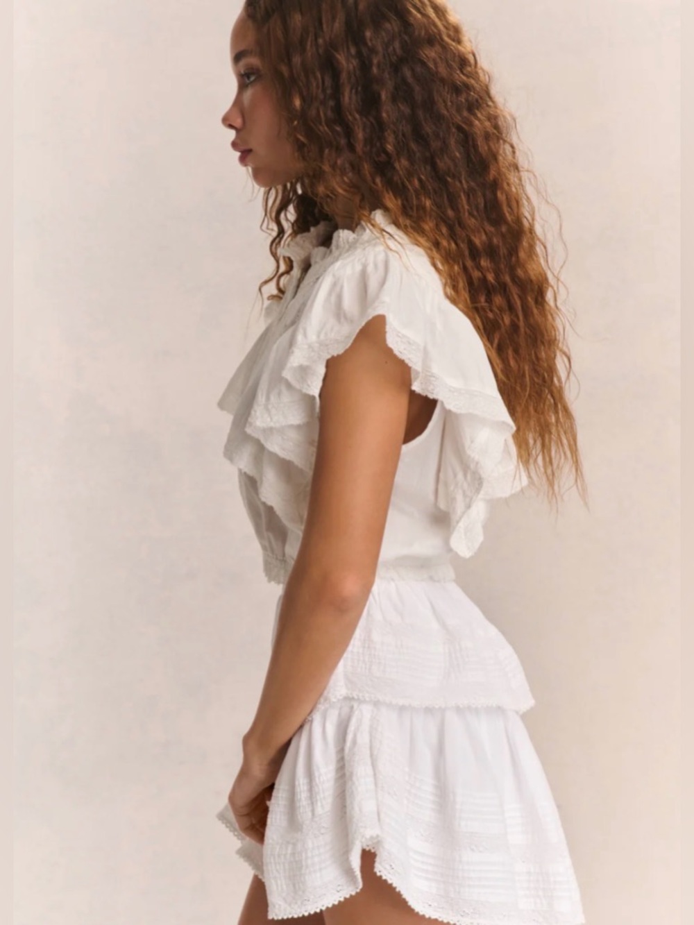 NWT [LoveShackFancy] Nora Heritage White Flutter Crop Top Women's Multiple Sizes - Picture 5 of 14